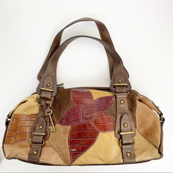 Fossil Handbags - FOSSIL PATCHWORK LEATHER BARREL BAG Suede